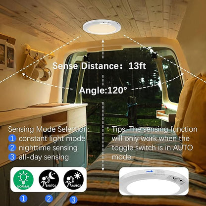 Koopala Battery Operated LED Ceiling Lights Fixture with Auto Motion Sensor, Body Sensor Ceiling-Mounted Lamps with 3 Colors/Brightness, Motion Detection Magnetic Flush Ceiling Light for Closet Shower