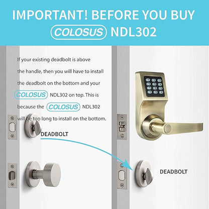 Colosus NDL302 Electronic Digital Keyless Door Lock, Keypad – Smartcode Security, Grant & Control Access for Home, Office (Gold - 4 Key Fobs)