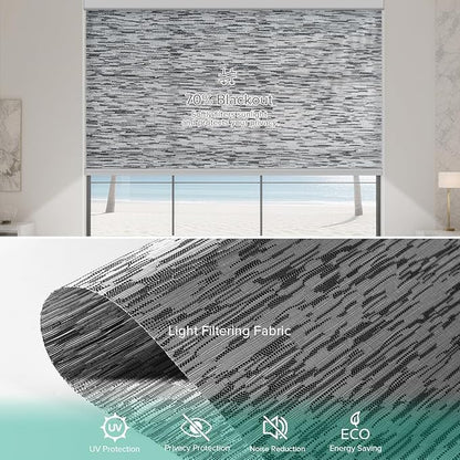 Motorized Roller Shades, Light Filtering Remote Control Custom Window Shades Compatible with Alexa Google Assistant via RF Hub, Rechargeable Electric Blinds for Windows (Texture Black Grey)