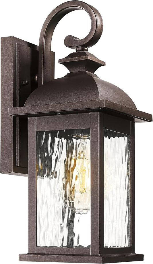 FEMILA Outdoor Wall Light Fixture, Exterior Waterproof Wall Sconce, 15" Exterior Front Porch Lights, Anti-Rust ORB Finish with Water Ripple Glass, UL Listed, 4FD54B ORB-WP