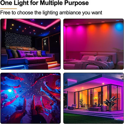 Recessed Lighting 4 Inch RGBCW Color Changing 12W LED Downlights with Junction Box,1080Lumens Canless LED Recessed Ceiling Lights Dimmable by Remote Control, Dual Memory,Timer,Delayed Off, ETL,1 Pack
