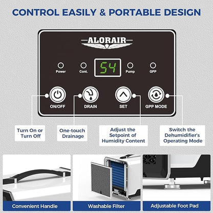 ALORAIR 120 PPD Commercial Dehumidifier with Pump, Crawl Space Dehumidifier for Up to 1,500 Sq. Ft., Portable Industrial Water Damage Unit for Basement, Home, Garage, Attic, 5-Year Limited Warranty