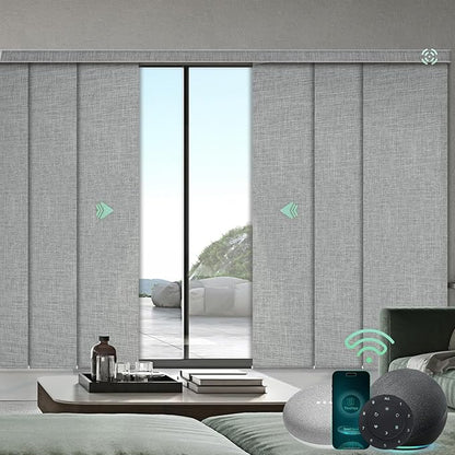 Yoolax Custom XL Smart Sliding Door Blinds, Motorized Sliding Panel Blinds Compatible with Alexa, Fabric Blackout Vertical Rechargeable Battery Shades for Glass Doors(Fabric-Smoky Grey)
