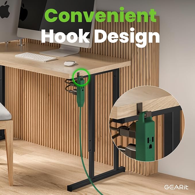 GEARit 4 ft 360° Rotating Flat Plug Extension Cord, 3 Outlet Low Profile Power Cord, 16 AWG 13A 3 Prong Grounded Indoor Cord, ETL Listed, Space-Saving for Behind Furniture, Green