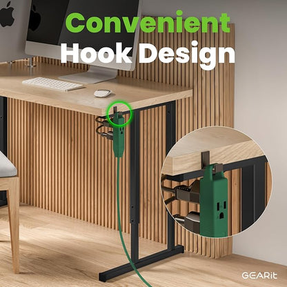GEARit 25 ft 360° Rotating Flat Plug Extension Cord, 3 Outlet Low Profile Power Cord, 16 AWG 13A 3 Prong Grounded Indoor Cord, ETL Listed, Space-Saving for Furniture, Green