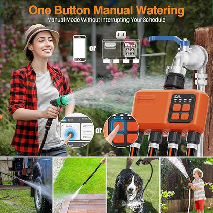 Smart WiFi Sprinkler Timer 4 Zone, Irrigation Controller for Garden Hose
