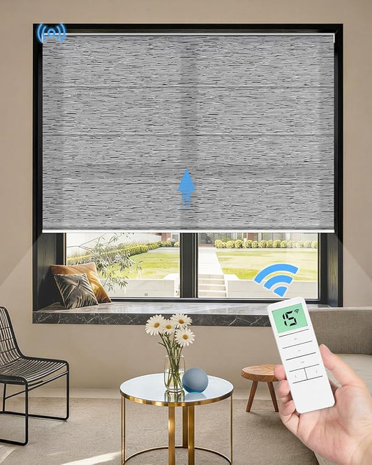 Motorized Roman Shades for Windows, Custom Light Filtering Roman Blinds with Remote, Smart Privacy Window Shades for Living Room Kitchen Office, Alexa & Google Home Compatible, App Control via RF Hub
