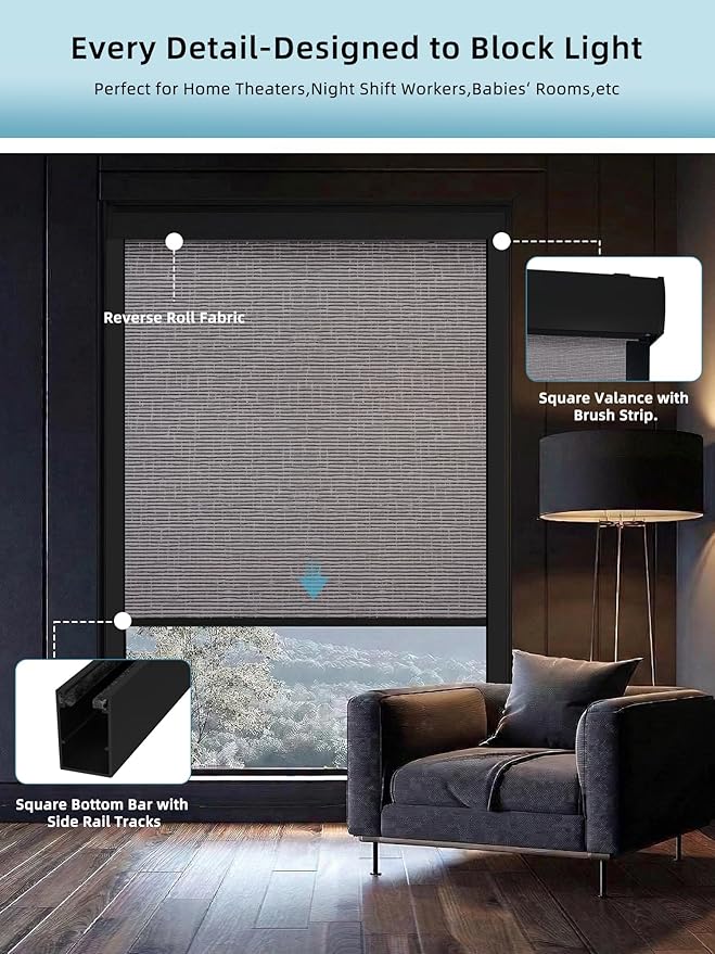 SmartWings Motorized Smart Blinds with Remote, Custom Automatic 100% Blackout Roller Shade Compatible with Alexa/Homekit/Google, Electric Smart Blinds for Indoor Windows, Safari Rock Grey