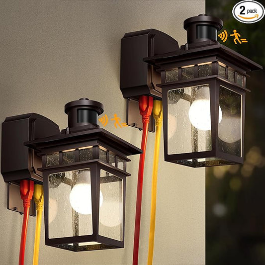 2 Pack Porch Lights with GFCI Outlet,Bronze Dusk to Dawn Motion Sensor Outdoor Light,3-Mode Wall Exterior Lighting Fixture,Waterproof Outside Lights Sconce for House Front Door