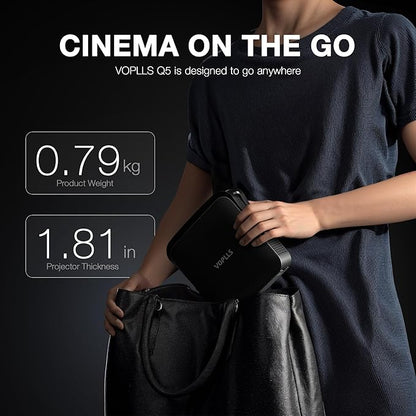 【Officially-Licensed APP & Native 1080P】Thinnest 1.81" Smart Mini Projector Lens LHD with WiFi and Bluetooth, Auto Focus & Keystone Portable Outdoor Projector, VOPLLS 4K Home Movie Projector Lens