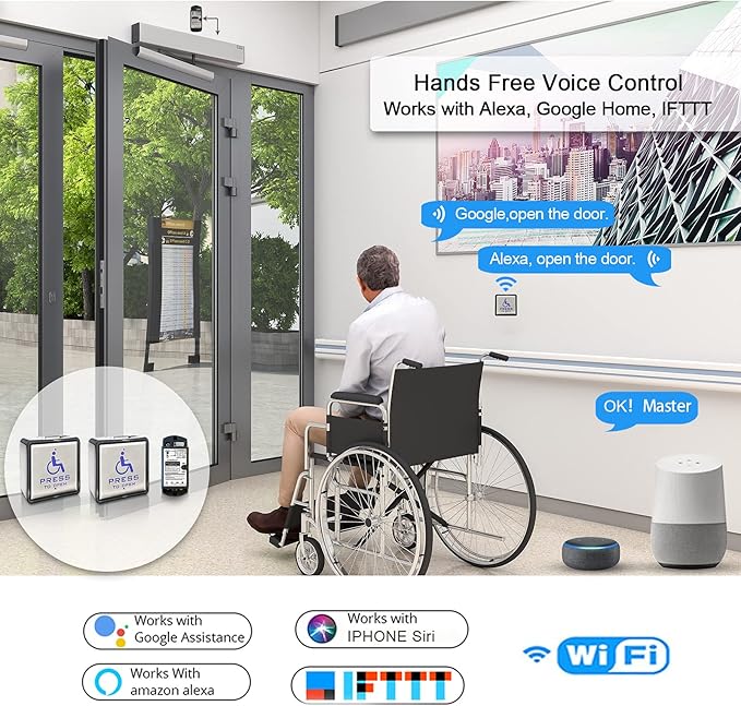 Olideauto DSW120 Low Energy Handicap Automatic Swing Door Operator for A Single Door+Smart Wi-Fi Push Button Phone APP Control,Compatible for Alexa &Google Speaker +Handicap Push Buttons