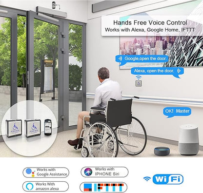 Olideauto DSW120 Low Energy Handicap Automatic Swing Door Operator for A Single Door+Smart Wi-Fi Push Button Phone APP Control,Compatible for Alexa &Google Speaker +Handicap Push Buttons