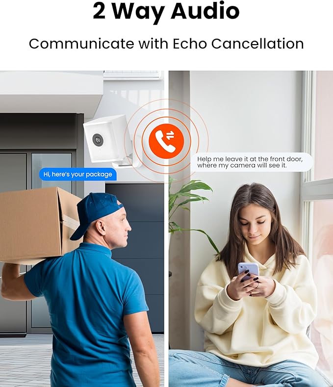 Aurumbach 2.5K Smart Security Camera with Color Night Vision, IP65 Waterproof Wired 4MP Indoor Video Camera, 2-Way Audio, Compatible with Alexa, Google Assistant White