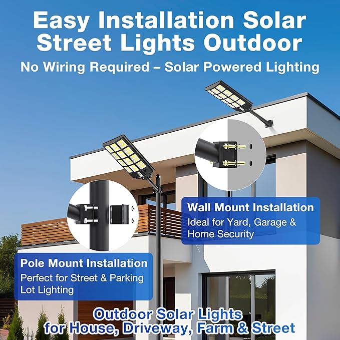 OKPRO 8000W Solar Street Light Outdoor, IP66 Waterproof Solar Lights Outdoor with Motion Sensor & Remote, Dusk to Dawn Commercial Security Lighting for Parking Lot, Yard, Farm, Driveway (2 Pack)
