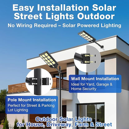 OKPRO 8000W Solar Street Light Outdoor, IP66 Waterproof Solar Lights Outdoor with Motion Sensor & Remote, Dusk to Dawn Commercial Security Lighting for Parking Lot, Yard, Farm, Driveway
