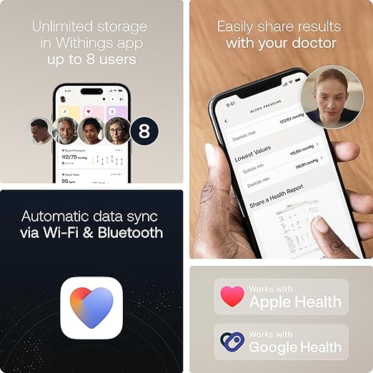 Withings BPM Vision – Smart Arm Blood Pressure Monitor | FDA-Cleared | Easy-to-use, Accurate Systolic & Diastolic Measurements, Wide Range Cuff | Wi-Fi & Bluetooth | iOS & Android | FSA/HSA