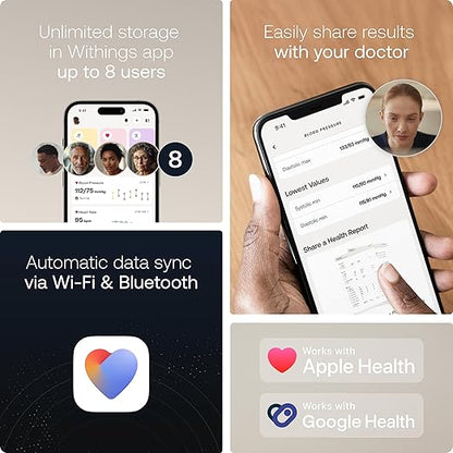 Withings BPM Vision – Smart Arm Blood Pressure Monitor | FDA-Cleared | Easy-to-use, Accurate Systolic & Diastolic Measurements, Wide Range Cuff | Wi-Fi & Bluetooth | iOS & Android | FSA/HSA