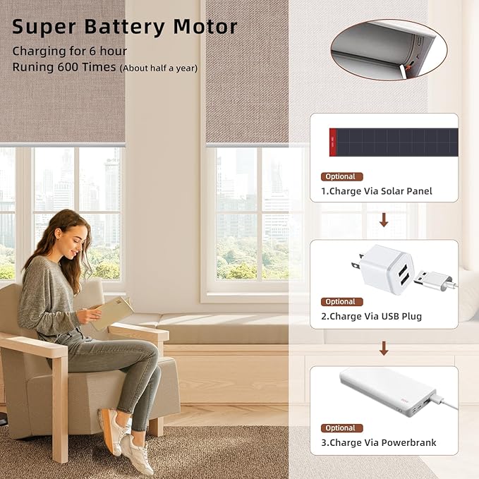 Motorized Blinds Roller Shade with Remote: Canisteo Automatic Smart Blind for Windows 100% Blackout, Electric Blinds Compatible with Alexa/Google Home/Apple Homekit, Customized Size, Neat Light Brown
