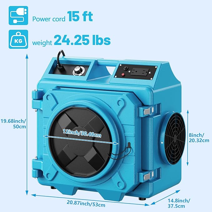 Air Scrubber with 3 Stage Filtration, 550CFM HEPA Air Scrubber Commercial Industrial Grade, Heavy Duty Air Cleaner with MERV-10 Filter, HEPA/Activated carbon Filter, Blue-3PCS