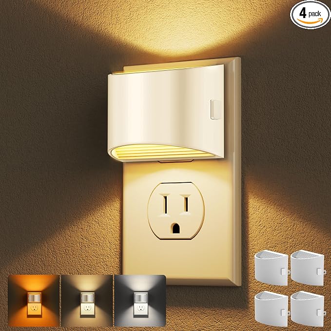 DORESshop Night Light, Night Lights Plug into Wall, Adjustable, 3CCT | 3 Level Brightness Adjustable Plug in Night Light, Dusk to Dawn Sensor, Nightlights for Adults, Bedroom, Bathroom, 4 packs