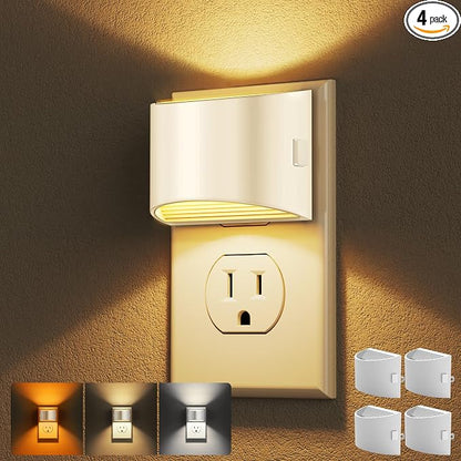 DORESshop Night Light, Night Lights Plug into Wall, Adjustable, 3CCT | 3 Level Brightness Adjustable Plug in Night Light, Dusk to Dawn Sensor, Nightlights for Adults, Bedroom, Bathroom, 4 packs