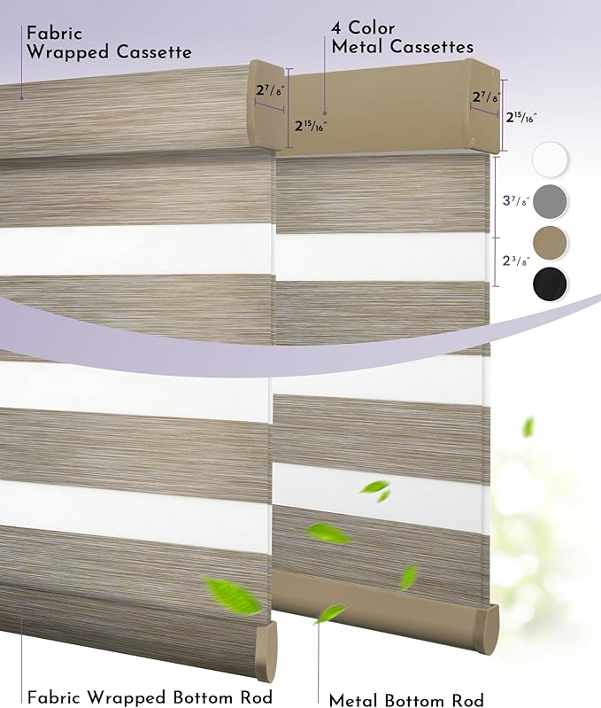 Graywind Motorized Zebra Blinds for Windows, Darkening Smart Blinds with Remote Control, Dual Layer Custom Zebra Shades Work with Alexa, Google Home, Apple Homekit, Linen Sandy