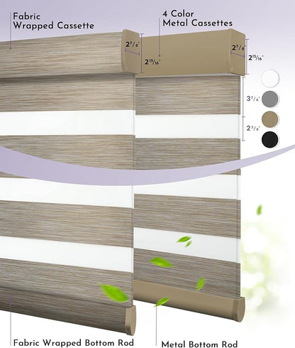Graywind Motorized Zebra Blinds for Windows, Darkening Smart Blinds with Remote Control, Dual Layer Custom Zebra Shades Work with Alexa, Google Home, Apple Homekit, Linen Sandy