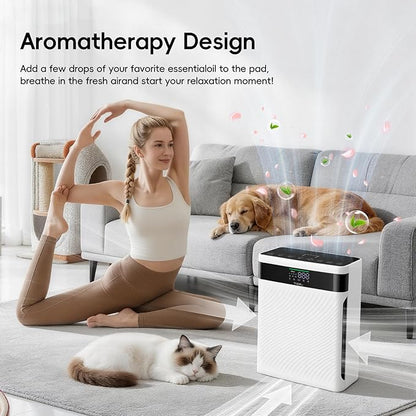 Air Purifier for Home with Pets, H13 HEPA & Washable Filter, Helps Capture Pet Hair, Dander, Dust & Odors, PM2.5 Sensor Smart Auto Mode, Quiet Air Cleaner for Bedroom Living Room
