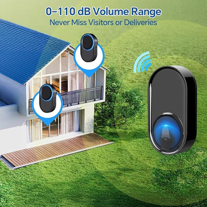 Wireless Bell 1 Transmitters 1 Receivers, Bell Front Door Radio Set, 400 m / 1300 ft Range, 58 Melodies, IP55 Outdoor Waterproof for Garden, Home, Office