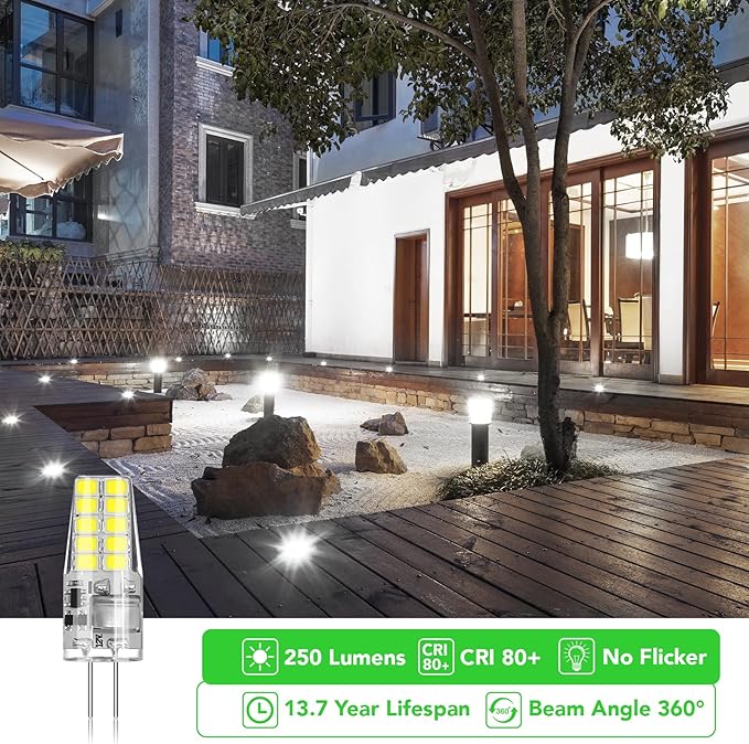 BUBO 40 Pack G4 LED Bulb 2W Equivalent 30W 6000K Daylight 250 Lumens 360°Beam Angle, T3 Halogen Bulb Replacement Landscape Bulbs, AC/DC 12V Led Lights G4 Bi-Pin Base for Outdoor Landscape Lighting