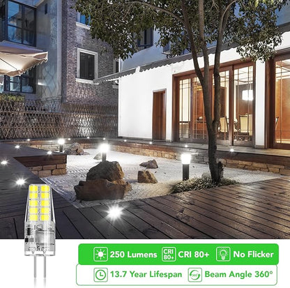 BUBO 20 Pack G4 LED Bulb 2W Equivalent 30W 6000K Daylight 250 Lumens 360°Beam Angle, T3 Halogen Bulb Replacement Landscape Bulbs, AC/DC 12V Led Lights G4 Bi-Pin Base for Outdoor Landscape Lighting