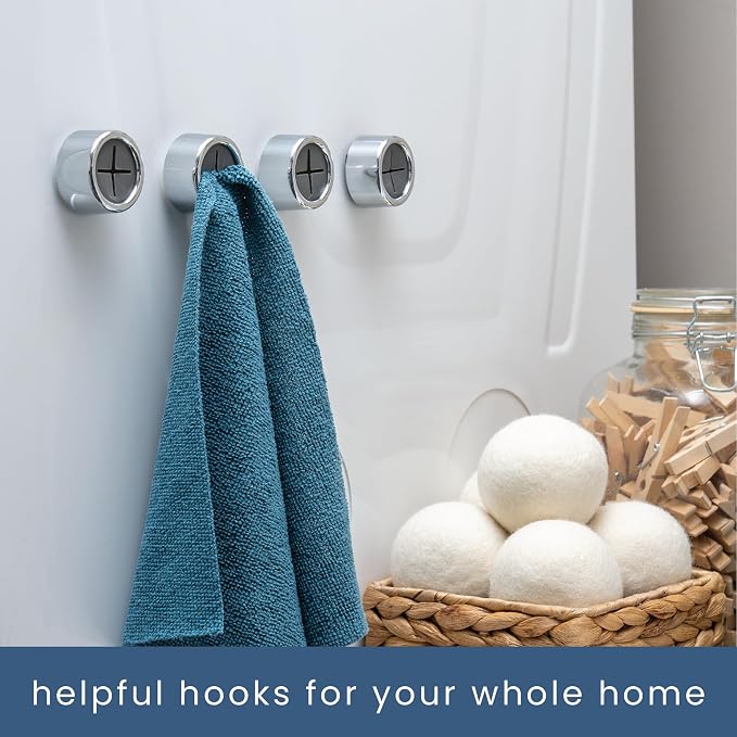 S&T INC. Adhesive Push Towel Hooks, 4 Pack, Grey | 2 Installation Options, Round Hooks for Kitchen, Bathroom, Garage and Home Use, Organization Hooks, Strong Grip
