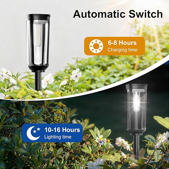 Solar Pathway Lights Outdoor Waterproof IP65, 4 Pack Cool White Solar Walkway Lights, Auto On/Off Outdoor Light for Lawn Garden Patio Driveway Decor Landscape Lighting