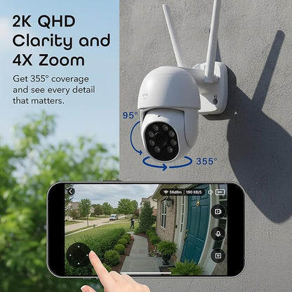 Geeni Lookout 2K Outdoor Auto-Follow Security Camera – Outdoor Security Camera, Weather Resistant with Pan-Tilt, Motion Tracking, Dual-Band Wi-Fi, Color Night Vision, Two-Way Audio — White