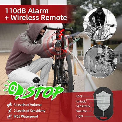 BANGTING 4FT Smart Alarm Bike Lock - 110dB Remote-Controlled Siren & 8mm Anti-Theft Chain with Key for Bicycle, E-Bike, Scooter, Motorcycle (Gray)