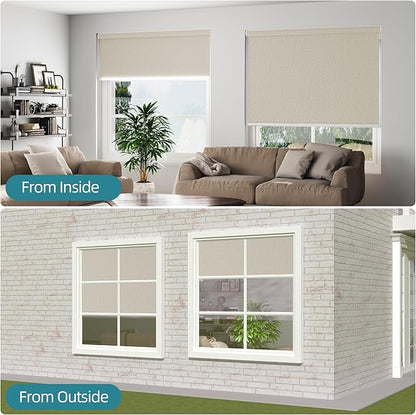 Changshade Custom Size Cordless Roller Shades with Valance, Blackout Roller Shades for Windows Roll-up Fabric Blinds with Thermal Insulated for French Door, Easy Installation Yellowish Beige
