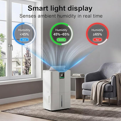 MEPTY Dehumidifier for Basement & Home with Drain Hose,Smart Humidity Control,24H Timer & Child Lock,3-Color Humidity Display Ideal for Bedroom,Bathroom