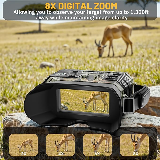 WOSPORTS 4K Night Vision – 1300FT Long-Range View with 8X Zoom, 15H Battery & 32GB Card – Tactical Camo Gear for Camping