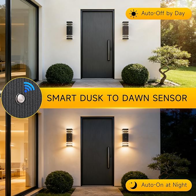 CANMEIJIA Dusk to Dawn Outdoor Sconce Lights 2 Packs,GU10 3000K Exterior Wall Light IP65 Waterproof Aluminum Outdoor House Lights Wall Mount for House Garage Patio Garden