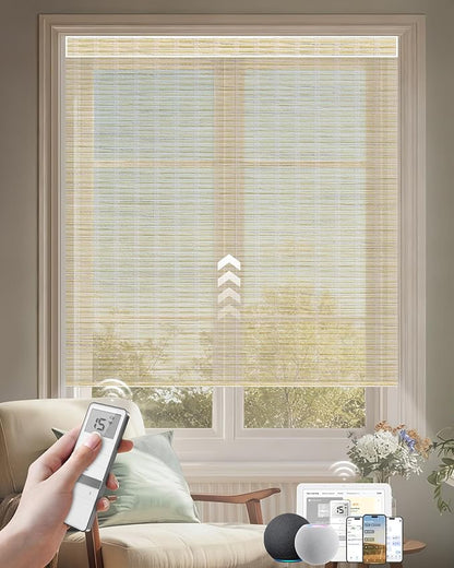 Kincmo Motorized Blinds with Remote, Light Filtering Roller Shades Work with Apple Homekit,Alexa,Google Home, Custom Electric Blinds with App,Voice Control (50% Blackout Woven Stone)