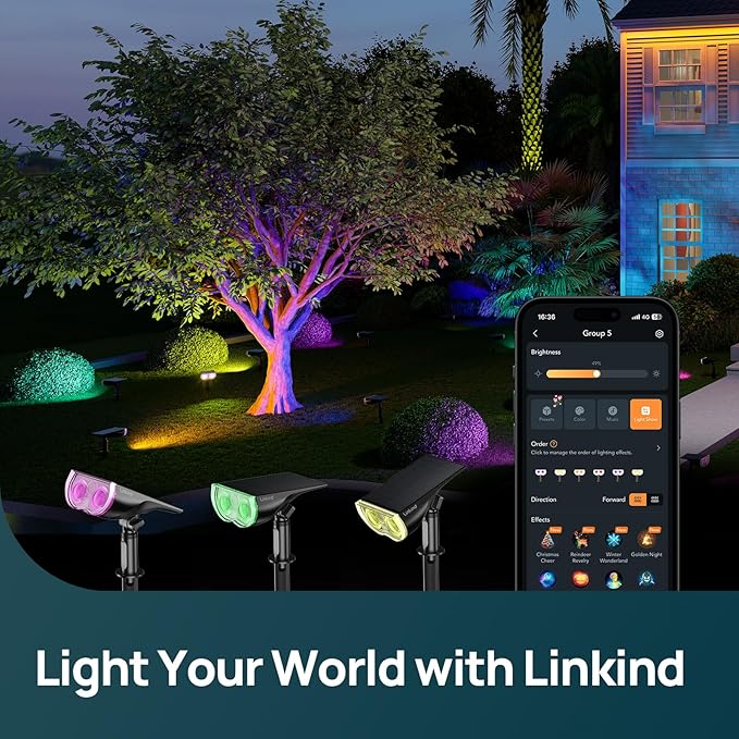 Linkind Smart Light Bulbs, Smart Bulb That Compatible with Alexa & Google Home Smart Solar Spotlight SL5C, Color Changing Landscape Lighting, APP/Voice Control Solar Lights Outdoor