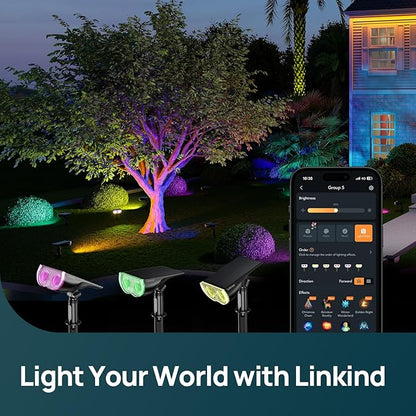 Linkind Smart Light Bulbs, Smart Bulb That Compatible with Alexa & Google Home Smart Solar Spotlight SL5C, Color Changing Landscape Lighting, APP/Voice Control Solar Lights Outdoor