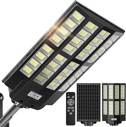 OKPRO 9000W Solar Street Lights Outdoor, IP66 Waterproof Commercial Solar Powered Flood Light with Motion Sensor & Remote, Dusk to Dawn Security Lighting for Yard, Farm, Parking Lot, Garage, Fence