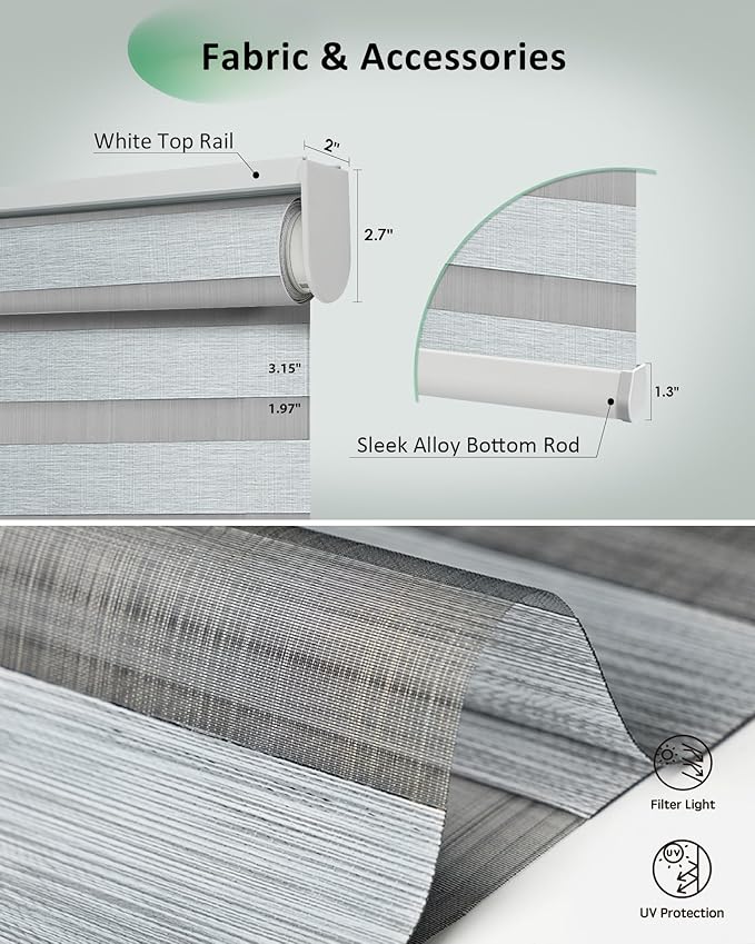Yoolax Motorized Zebra Blinds, Electric Zebra Shades for Indoor Windows, Motorized Shades Light Control Horizontal, Automatic Window Shades for Bedroom Office Kitchen (80% Shading Grey, 52" x 72")