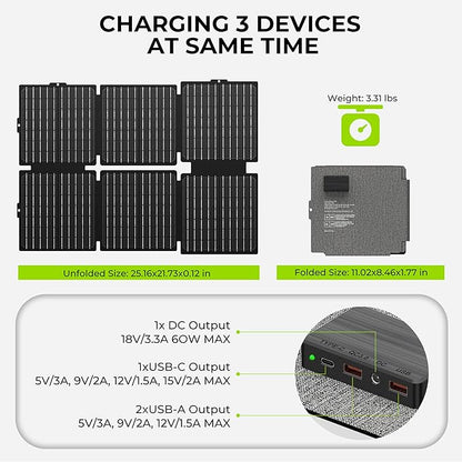 Portable Solar Generator, 300W Portable Power Station with Foldable 60W Solar Panel, 110V Pure Sine Wave 296Wh 80000mAh Lithium Battery Pack for Home Use RV Van Outdoor Camping-Panel included