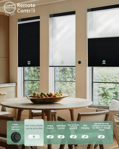 Yoolax Smart Motorized Day and Night Cellular Shades with Remote, Top Down Bottom Up Blinds Compatible with Alexa, Honeycomb Blinds (White Light Filtering+Black Blackout)