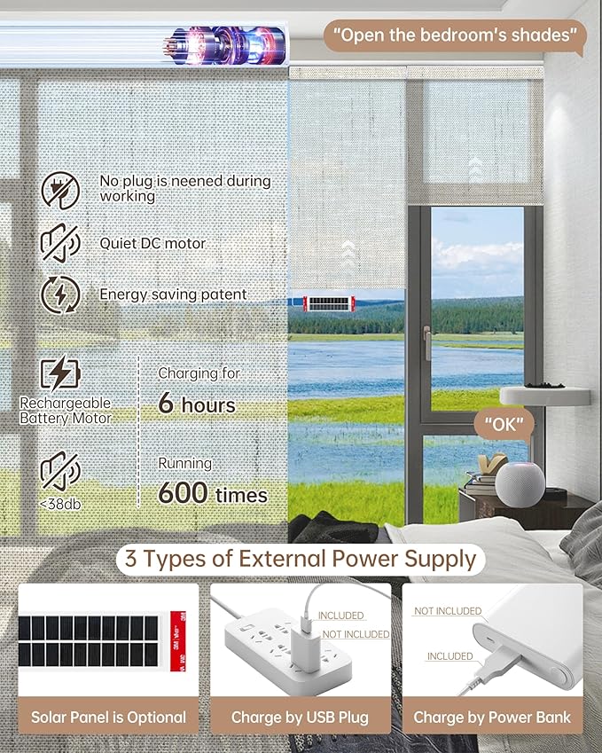 Kincmo Motorized Blinds with Remote, Light Filtering Roller Shades Work with Apple Homekit,Alexa,Google Home, Custom Electric Blinds with App,Voice Control (50% Blackout Sheer Beige)