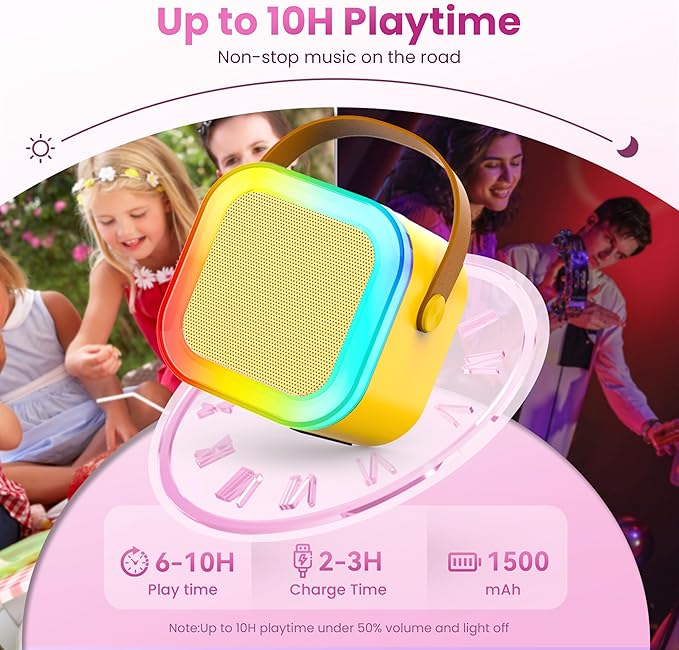 Mini Karaoke Machine for Kids Adults, 2026 TOP Birthday Gifts for Girls Boys 3,4,5,6,7,8+Year Old Toddler Toys, Portable Bluetooth Speaker with 2 Wireless Karaoke Microphones Player (Yellow)
