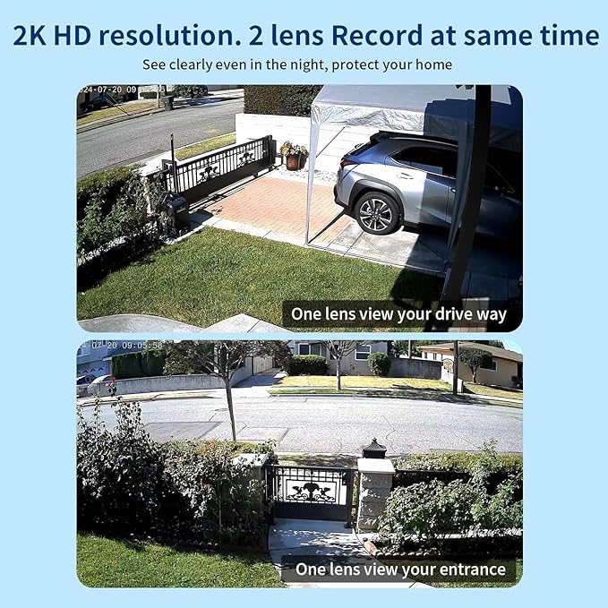 LETSCEE Dual Lens WiFi Security Camera Outdoor, 2.4G/5G PTZ Outdoor Plug-in Camera Auto Tracking,Home Security Surveillance System,WiFi,Night Vision,7/24 Recording