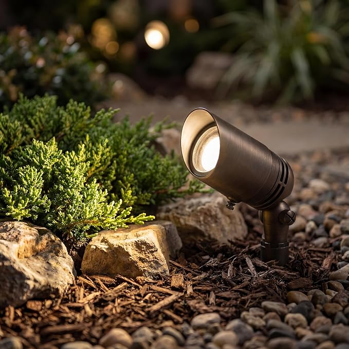 Kichler MR-16 Low Voltage Landscape Spotlight Light, Centennial Brass | Adjustable cowl directs precise uplighting for trees and architectural accents (2.5" x 6"), 15485CBR